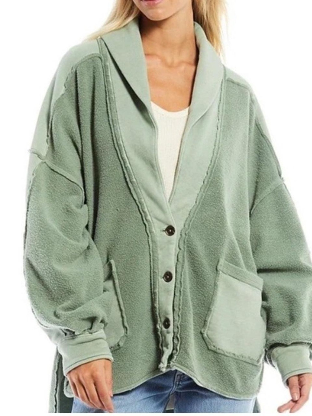 Free People Jordan Reverse Fleece Shacket Bleached Military